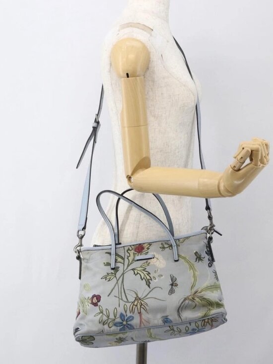 Gucci Handbags - GUCCI Botanical Tote Bag Canvas 2way Blue Silver 353440 Auth BA9018